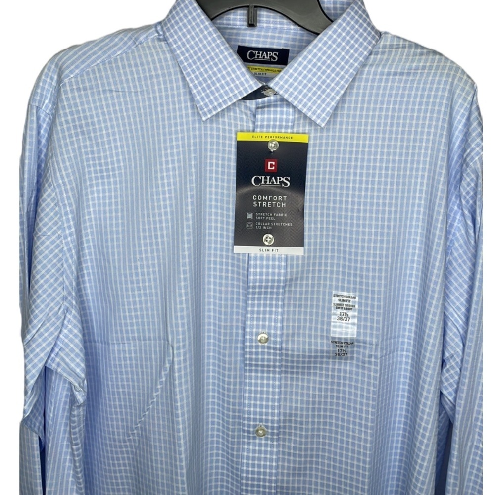NWT 16.5  32/33 Chaps‎ Regular Fit Button Down Shirt Ice Blue/White